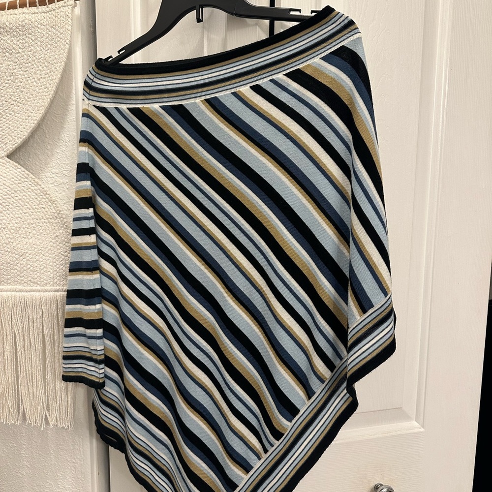 BCBGMaxAzria Striped Poncho Top - Blue, Black, Gold